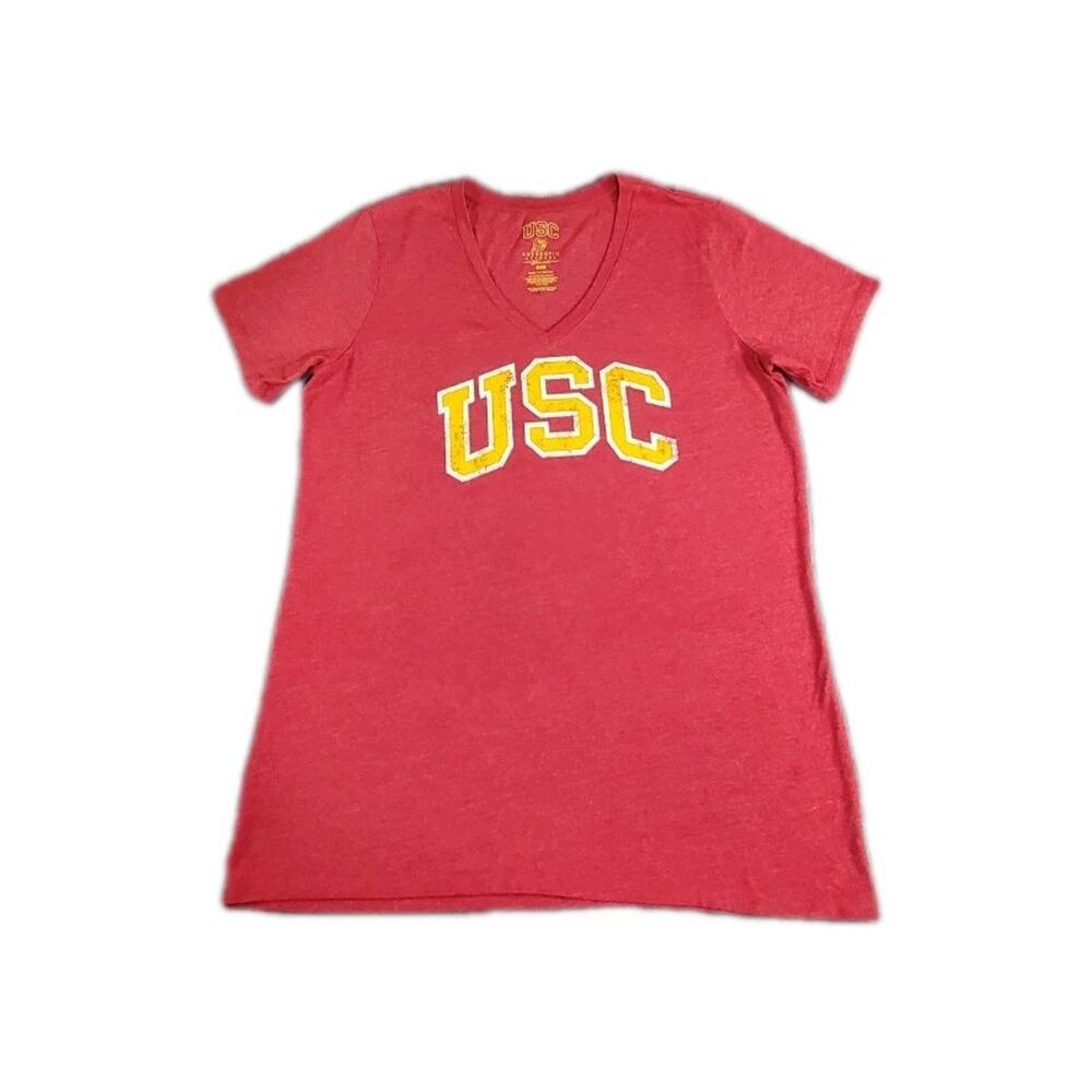 USC Trojans T Shirt Women's Size XL Red Short Sleeve V Neck Authentic Apparel